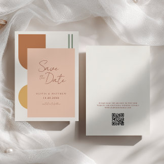 Colourful Terracotta Arches Boho Wedding QR Code Save The Date