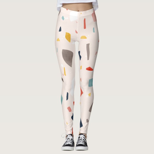 Colourful terrazzo: seamless rock fragments. leggings (Front)
