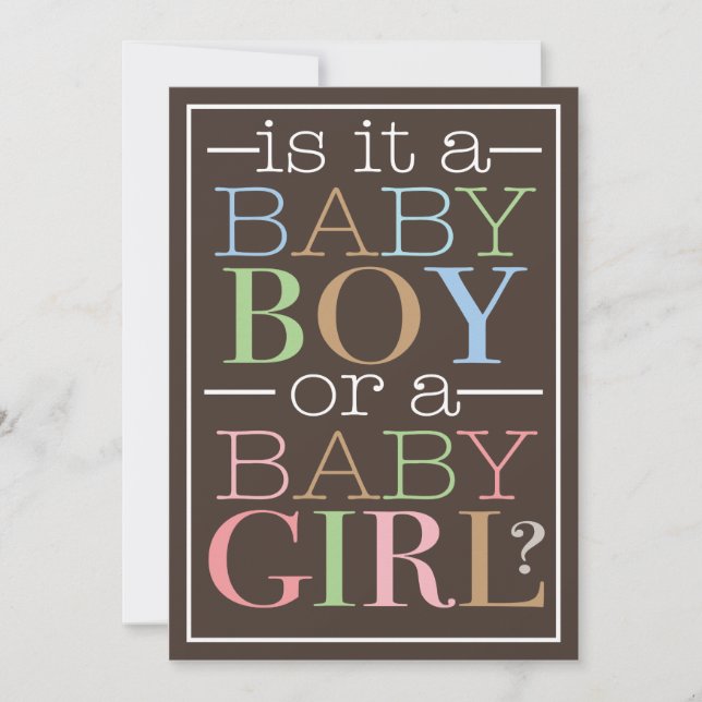 Colourful Text Baby Boy or Girl Gender Reveal Part Invitation (Front)