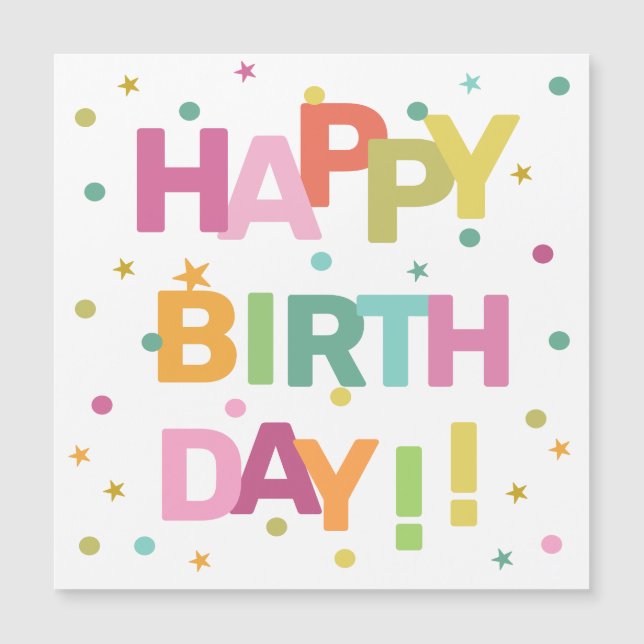 Colourful Text Confetti and Stars Happy Birthday   (Front)