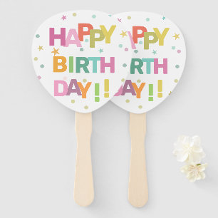 Colourful Text Confetti and Stars Happy Birthday   Hand Fan