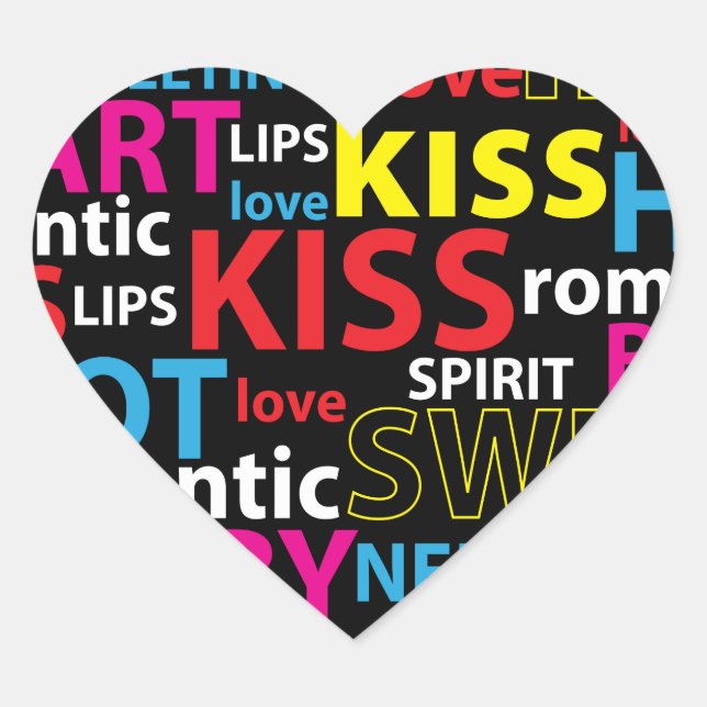 Colourful Text Design- Love Kiss Lips Heart Sticker (Front)