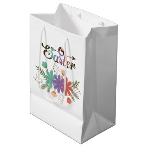 Colourful Text Easter And Colourful Flowers Medium Gift Bag