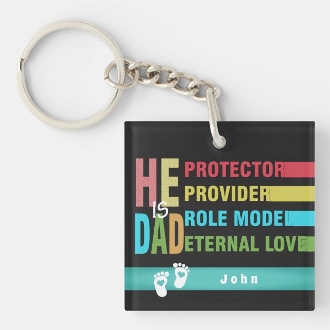 Colourful text He is DAD ,Father's Day Gift  Key Ring (Front)
