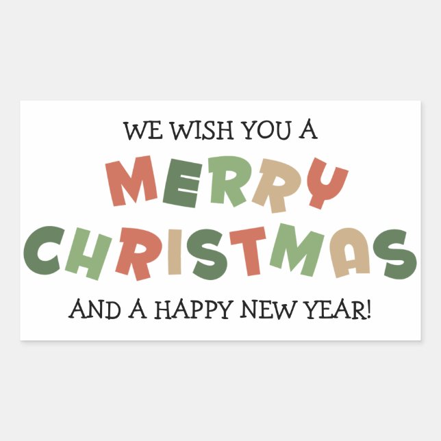 Colourful text merry Christmas happy new year Rectangular Sticker (Front)