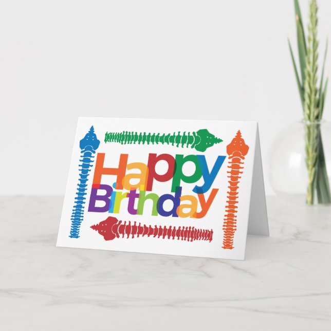 Colourful Text with Spines Chiropractic Birthday Card (Front)