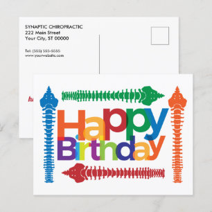 Colourful Text with Spines Chiropractic Birthday Postcard