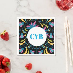 Colourful Textile Pattern  Monogram Paper Napkins