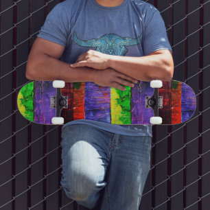Colourful Textured Purple Red & Green Stripes Cool Skateboard