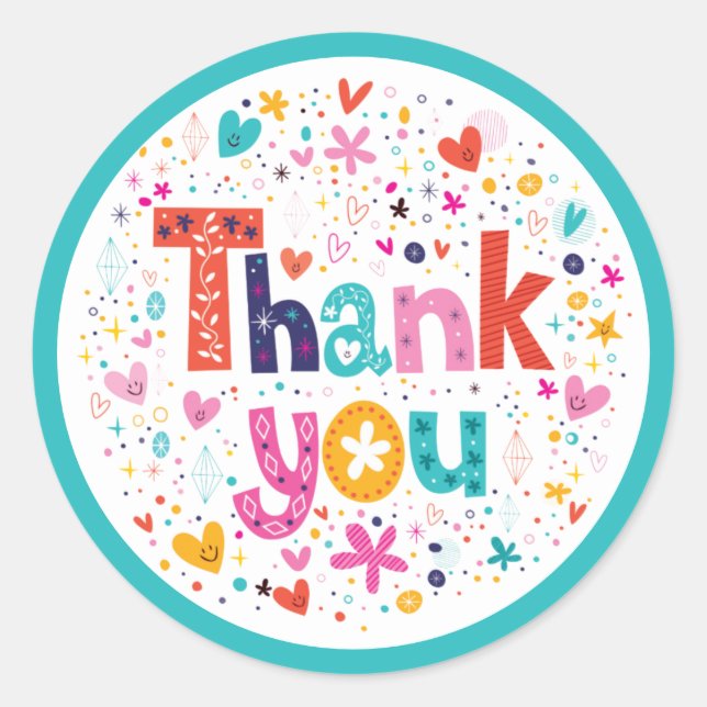 Colourful Thank You  Classic Round Sticker (Front)