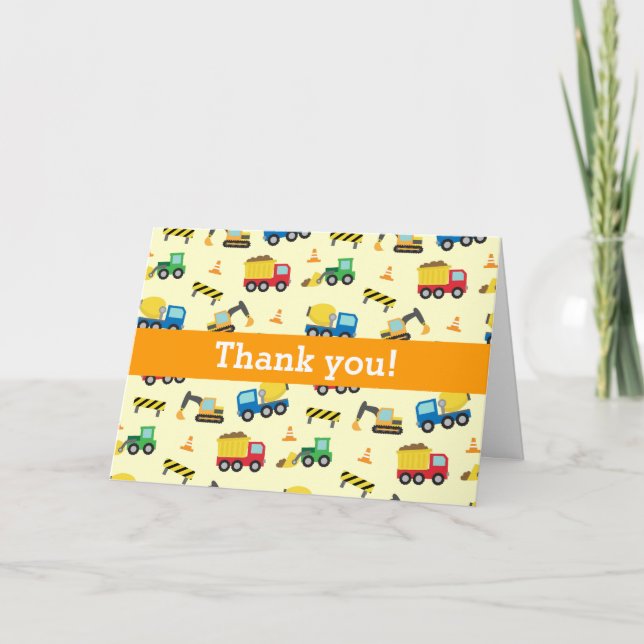 Colourful Thank You, Construction Vehicles Pattern Thank You Card (Front)