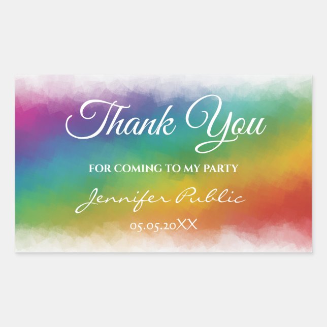 Colourful Thank You Hand Script Text Template Rectangular Sticker (Front)