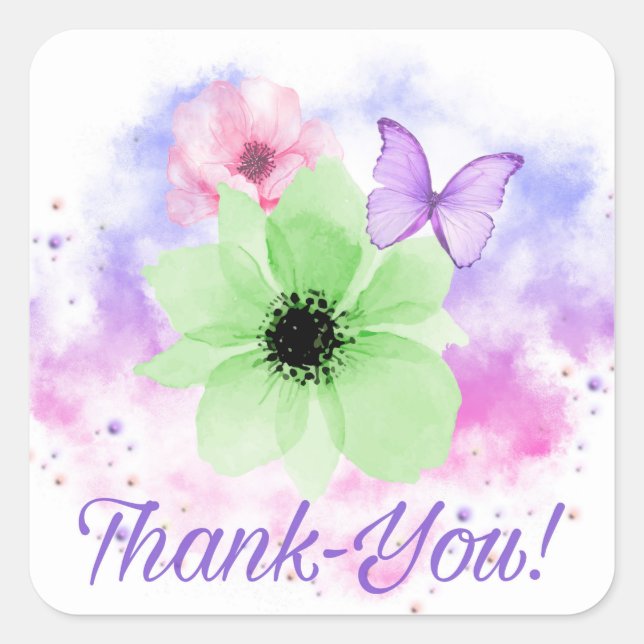 Colourful Thank-You! in Bright Flowers Sticker (Front)