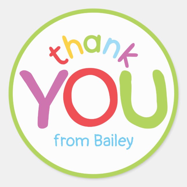 Colourful Thank You Kids Birthday Party Lime Green Classic Round Sticker (Front)