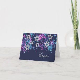Colourful Thank You Silver Star Glittery Confetti Note Card