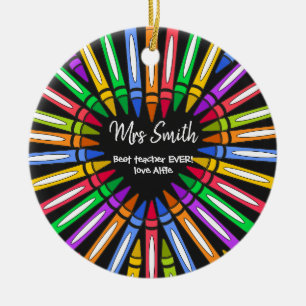 Colourful thank you teacher big heart crayon ceramic tree decoration