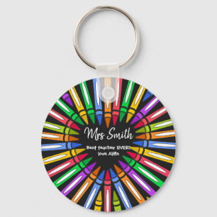 Colourful thank you  teacher big heart crayon key ring