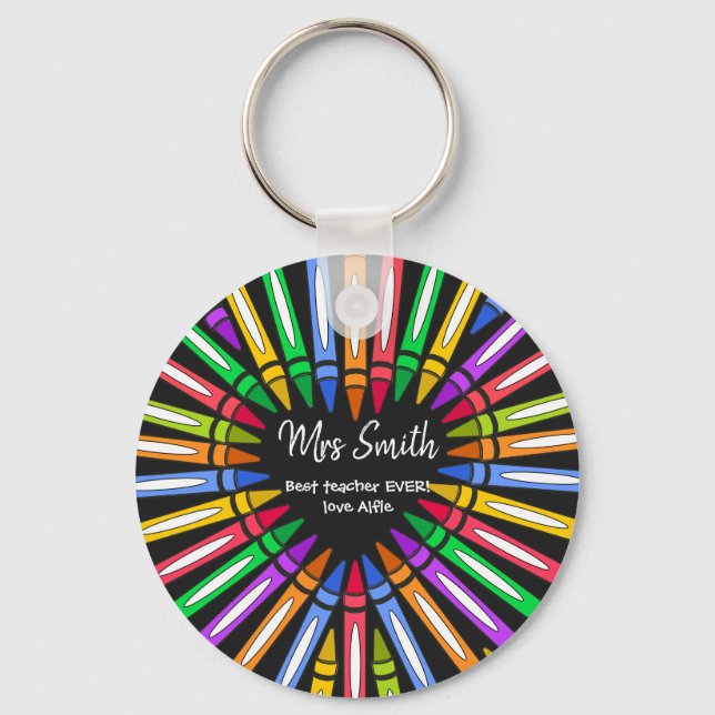 Colourful thank you  teacher big heart crayon key ring (Front)