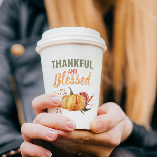 Colourful Thankful And Blessed With Pumpkin Gift Paper Cups