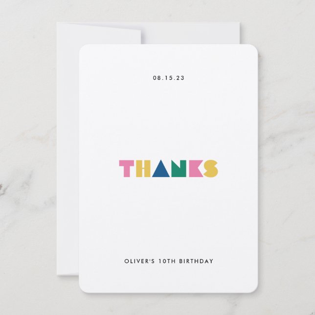 Colourful Thanks Kids Birthday Party Thank You Car Card (Front)