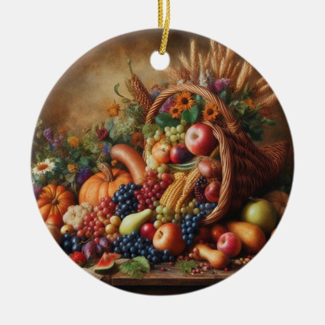 Colourful/Thanksgiving/Cornucopia/Fall Ceramic Tree Decoration (Front)