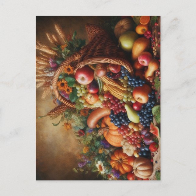 Colourful/Thanksgiving/Cornucopia/Fall Holiday Postcard (Front)