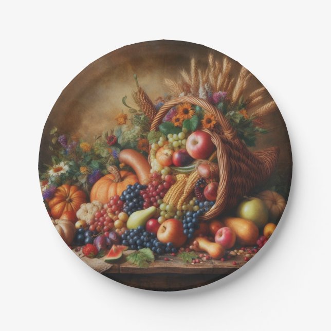 Colourful/Thanksgiving/Cornucopia/Fall Paper Plate (Front)