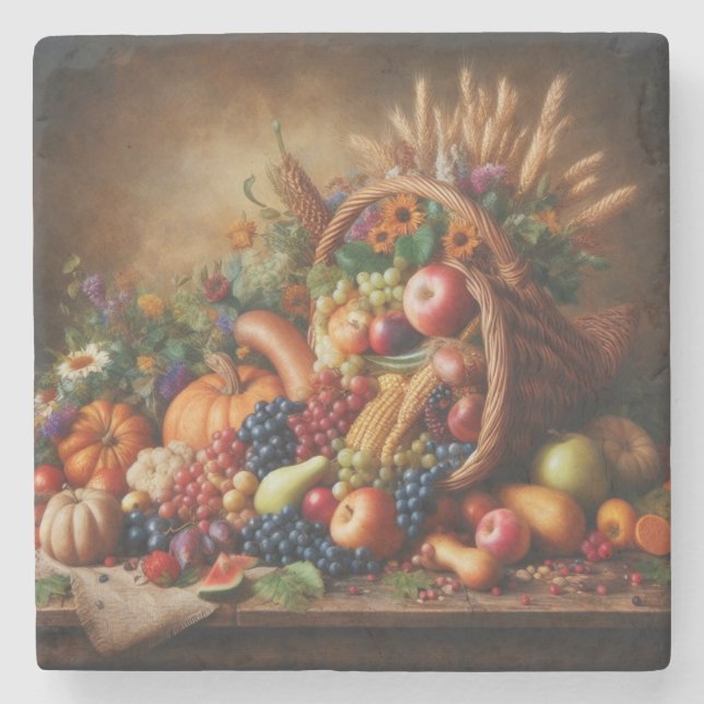 Colourful/Thanksgiving/Cornucopia/Fall Stone Coaster (Front)