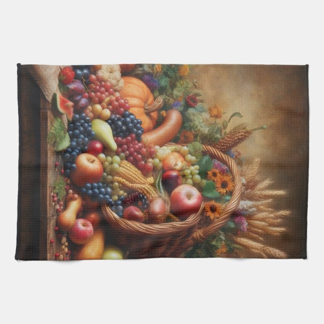 Colourful/Thanksgiving/Cornucopia/Fall Tea Towel (Horizontal)
