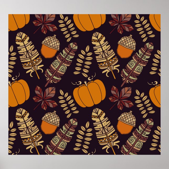 Colourful Thanksgiving Day, autumn pattern. Poster (Front)
