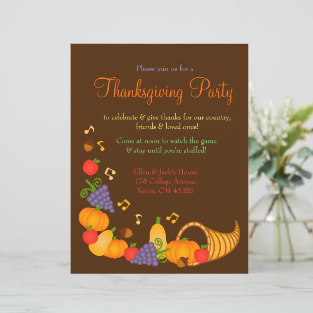 Colourful Thanksgiving Dinner Party Invitation (Standing Front)