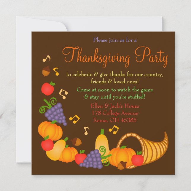 Colourful Thanksgiving Dinner Party Invitation (Front)