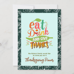 Colourful Thanksgiving Fest Dinner Green Invitation