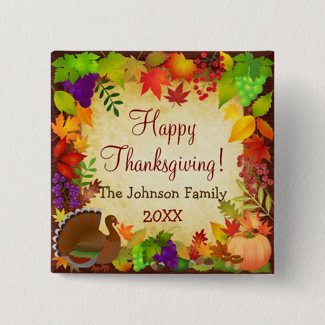 Colourful Thanksgiving Harvest 15 Cm Square Badge (Front)