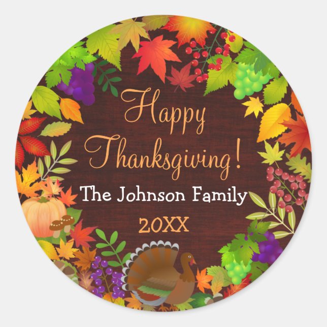 Colourful Thanksgiving Harvest Classic Round Sticker (Front)