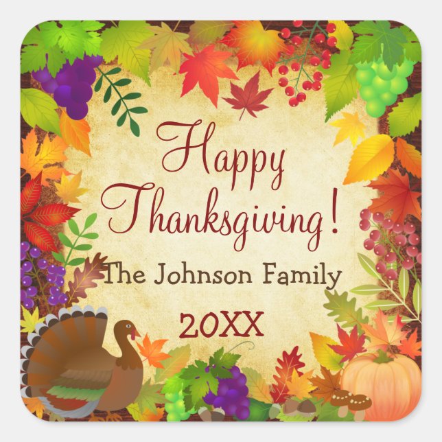Colourful Thanksgiving Harvest Square Sticker (Front)