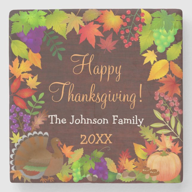 Colourful Thanksgiving Harvest Stone Coaster (Front)