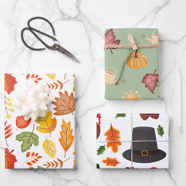 Colourful Thanksgiving set of 3 Wrapping Paper Sheet (Front)