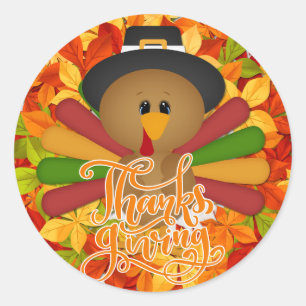 Colourful Thanksgiving Turkey Classic Round Sticker