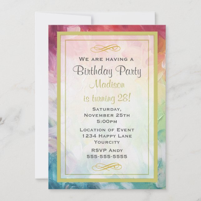 Colourful Thick Abstract Paint Birthday Party Invitation (Front)
