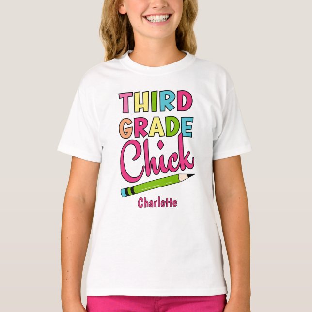 Colourful Third Grade Chick Back To School T-Shirt (Front)