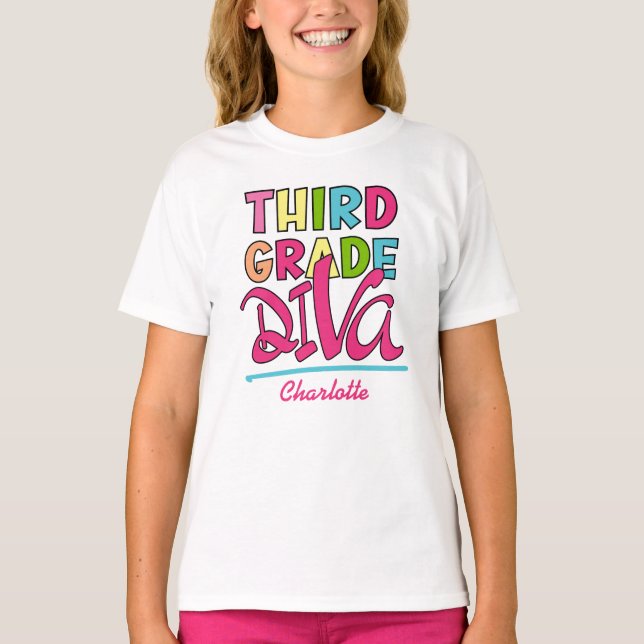 Colourful Third Grade Diva Back To School T-Shirt (Front)