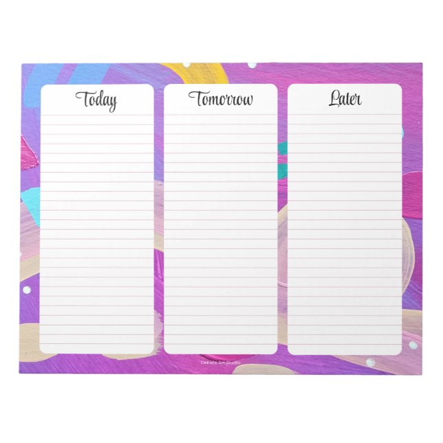 Colourful Three Column To Do List for Her Notepad (Front)