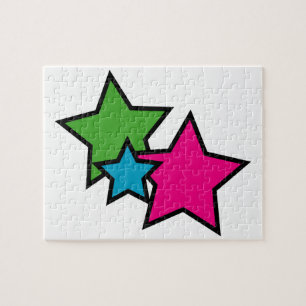 Colourful Three Stars Green Pink Blue Pop Art Jigsaw Puzzle