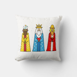 Colourful Three Wise Men on White Throw Pillow