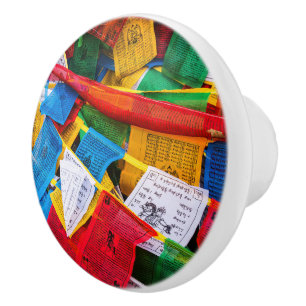 Colourful Tibetan prayer flags - Tibet Ceramic Knob