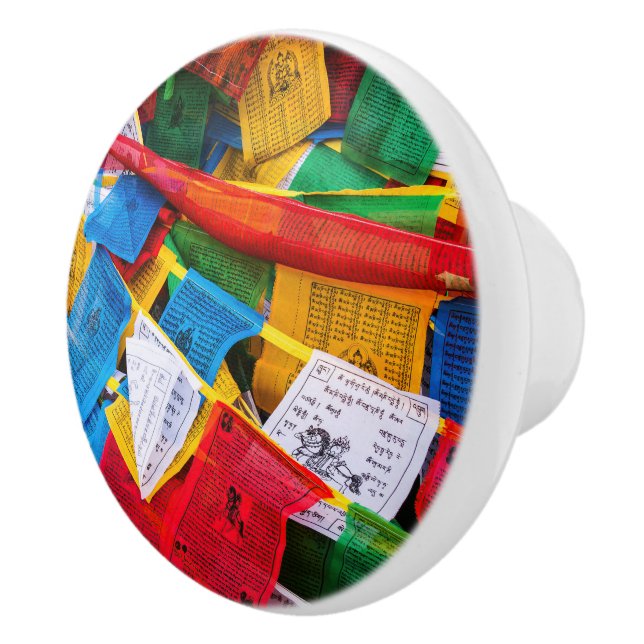 Colourful Tibetan prayer flags - Tibet Ceramic Knob (Right)
