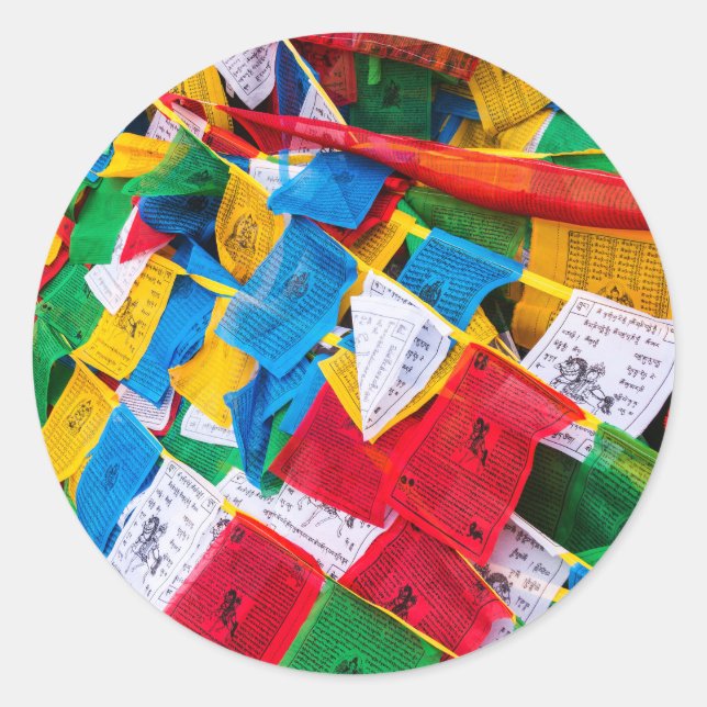 Colourful Tibetan prayer flags - Tibet Classic Round Sticker (Front)