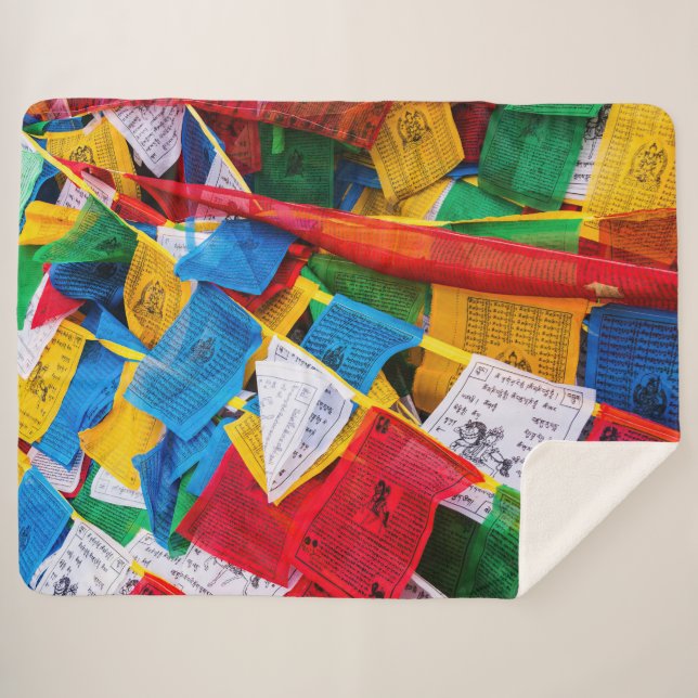 Colourful Tibetan prayer flags - Tibet Sherpa Blanket (Front (Horizontal))