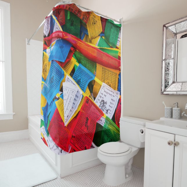 Colourful Tibetan prayer flags - Tibet Shower Curtain (In Situ)